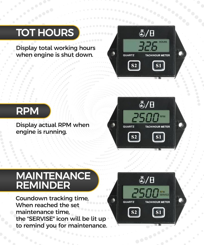 UBOG Tachometer,Small Engine Tachometer,Car Accessories Tachometers for Small Engines,Waterproof Inductive Tachometers for Chainsaw Marine ATV Motorcycle UTV Engine Lawn Mower - Image 3